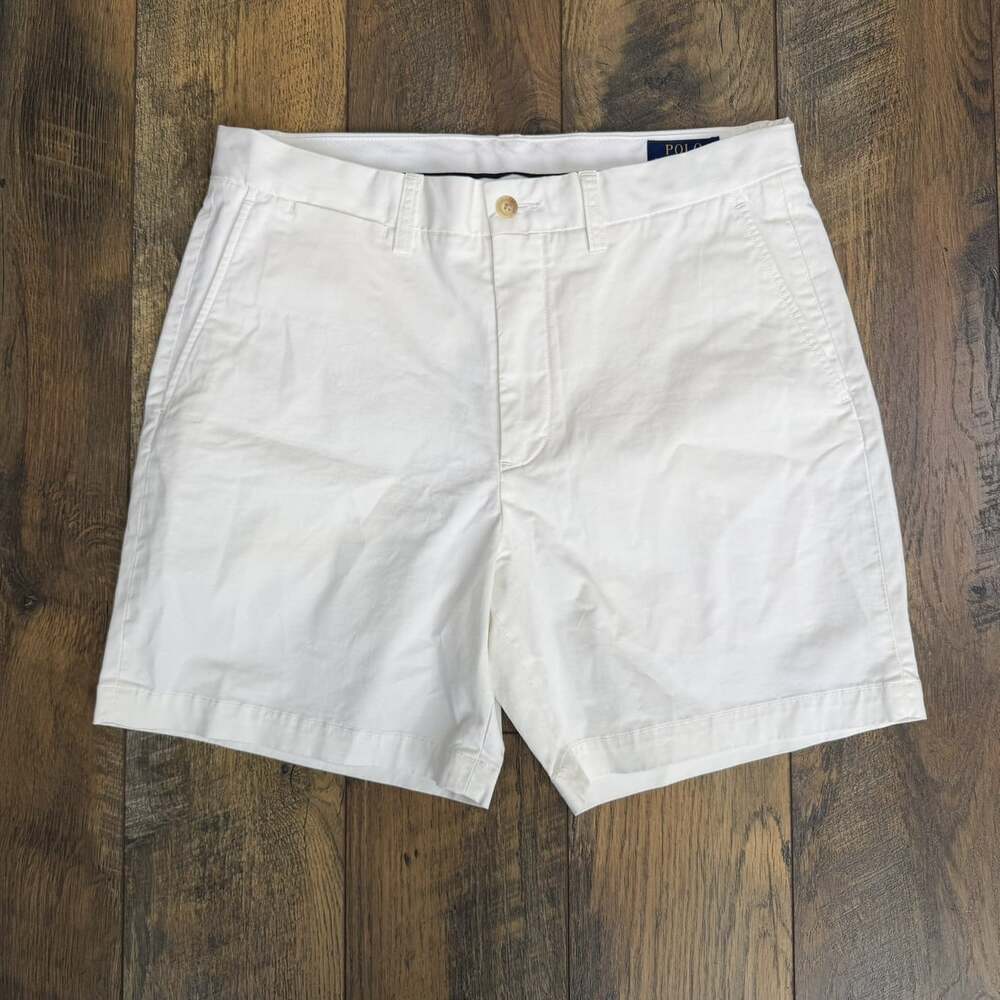 Polo Ralph Lauren Mens 32 White Stretch Classic Fit Chino Shorts 6” Inseam
